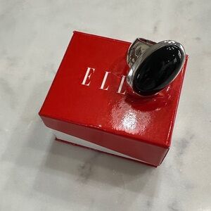 Elle 925 Sterling Silver Ring with Black Oval Stone